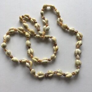 Vintage Natural Cowrie Seashell & Periwinkle Long Necklace